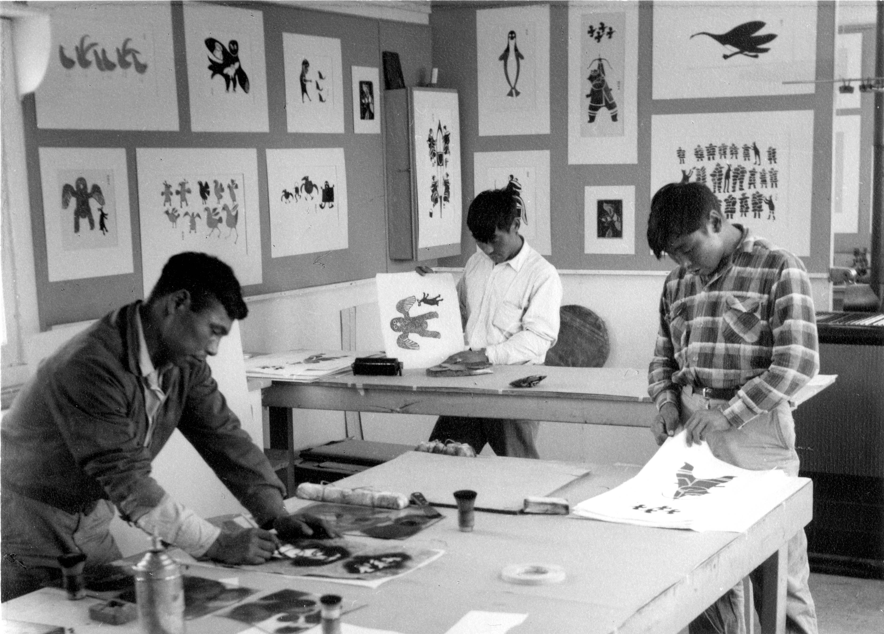 Cape Dorset print makers, Iyola Kingwatsiak, Lukta Qiatsuq and Eegyvudluk Pootoogook