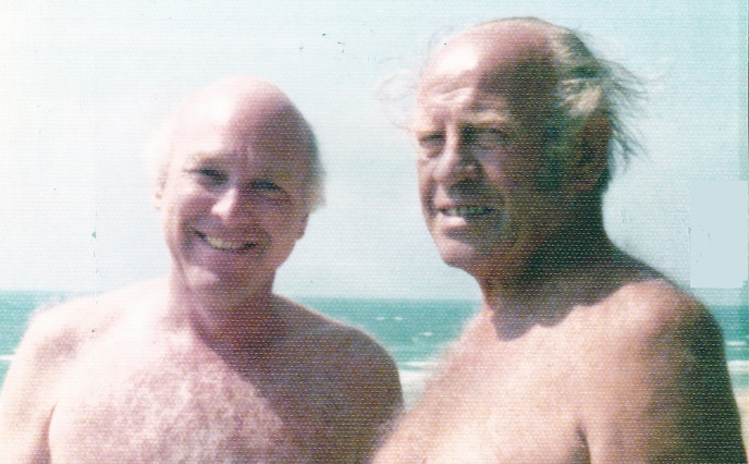 Image: Irv Glovin and Oskar Schindler on the beach in Tel Aviv, Israel (circa 1972)