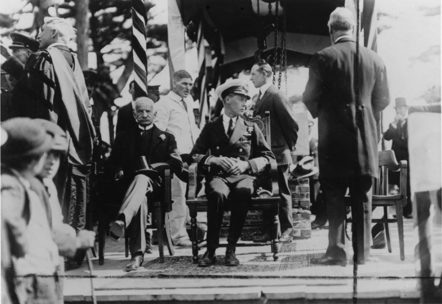 Photograph of the Prince of Wales, later Edward VIII, laying the cornerstone of the women’s residence in August 1919.